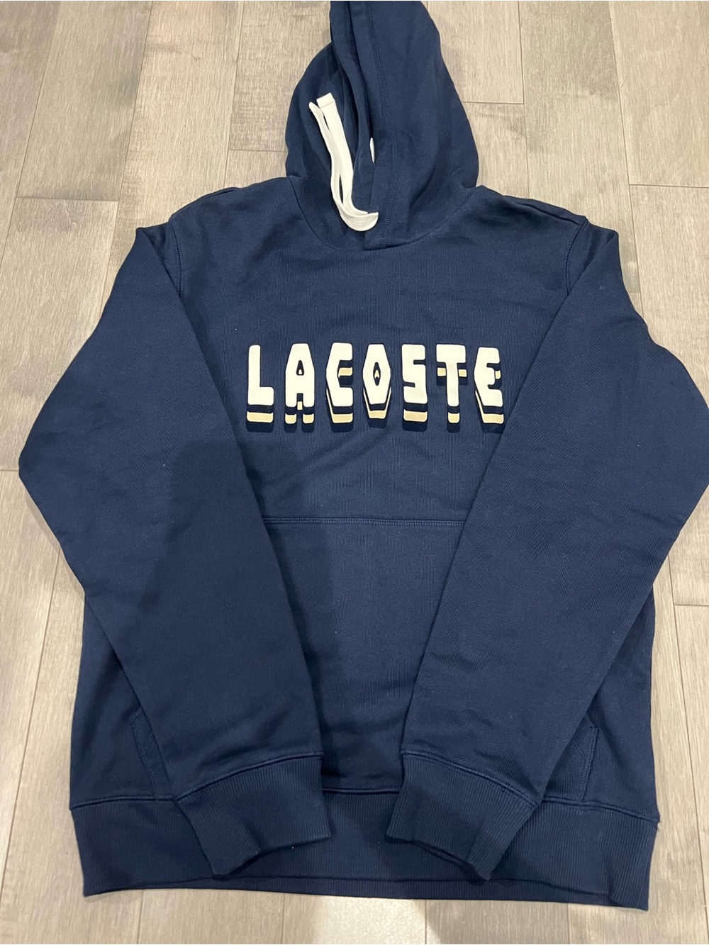 Lacoste Navy Pullover Hoodie with Raised Logo